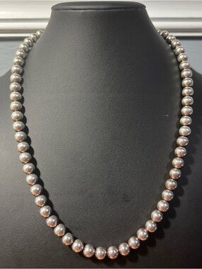 Vintage RARE .999 Fine Silver USA 8mm Ball/ Silver Pearl 20” Necklace 33.6g